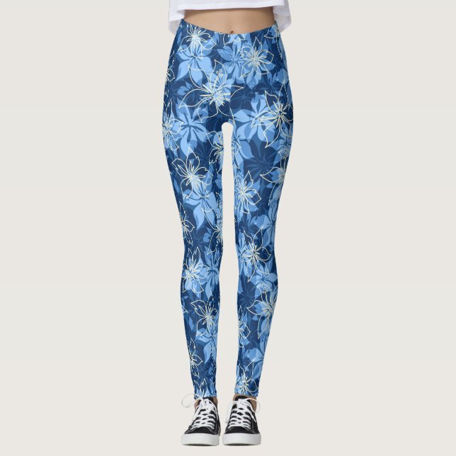 Olowalu Hibiscus Hawaiian Camo Blommigt Leggings (Framsida)