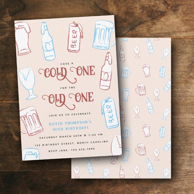 Öls rustic handritade fantasifulla öl födelsedag inbjudningar (Beers Rustic Hand Drawn Whimsical Beer Birthday Invitation)