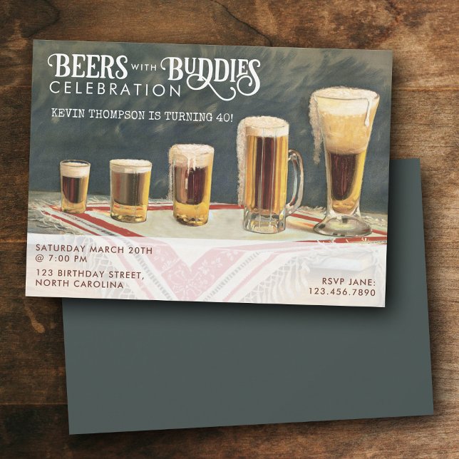 Öls rustika akvarell Öl Kompisar Födelsedag  Inbjudningar (Beers Rustic Watercolor Beers Buddies Birthday Invitation)