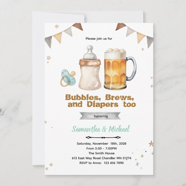 Ölspexad baby shower inbjudan för killar och tjeje (Framsida)