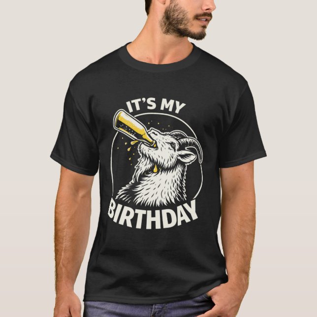 Öltjugande Geten Det Är Min Födelsedag T Shirt (Framsida)