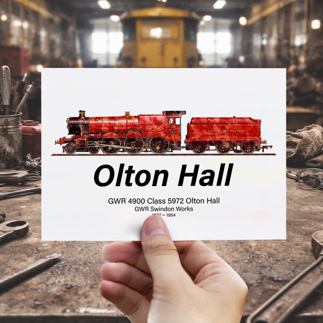 Olton Hall Vintage ånglok engelska lok  Vykort (Olton Hall Vintage Steam Train English Locomotive. Postcard)