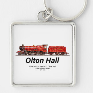 Olton Hall Vintage Steam Tåg English Locomotive Fyrkantig Silverfärgad Nyckelring
