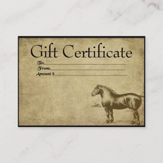 Ol'Work Horse - Prim Gift-certifikat Rabattkort (Framsida)