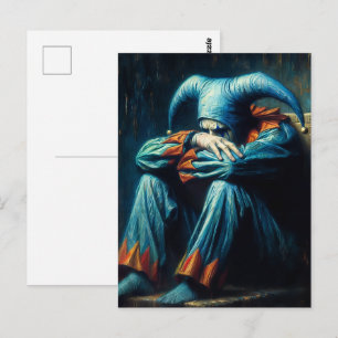 Olycklig Jester Wearing Blue och Orange Vykort