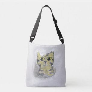 Olycklig Katt i Snö Folk Art Axelväska