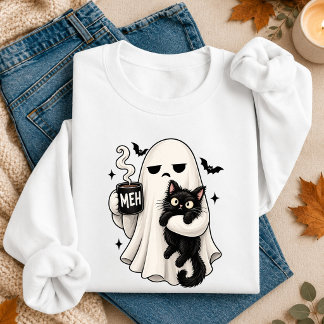 Olycklig Spöke som Håller Svart Katt T Shirt