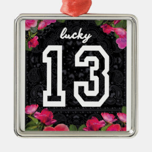 Olyckliga Wellcoda numrerar 13 USA den rosa Julgransprydnad Metall