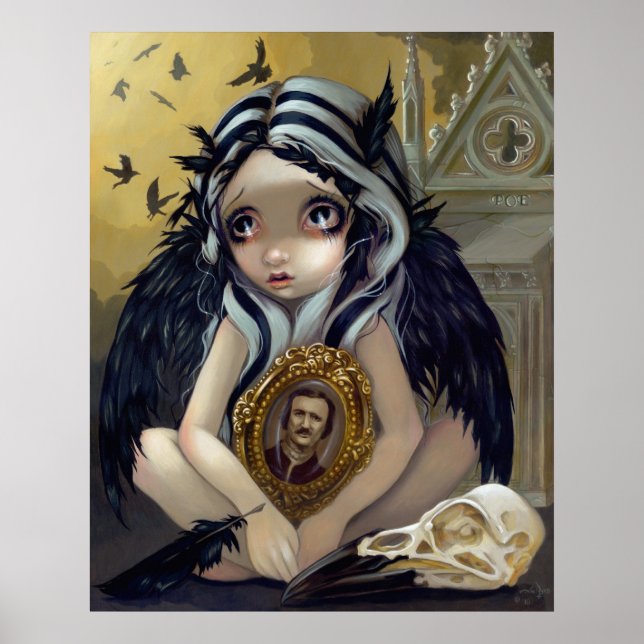 Olyckligt utskrift av poe Raven Fairy Art Poster (Framsidan)