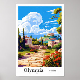 Olympia Greece Travel Art Vintage Illustration Poster