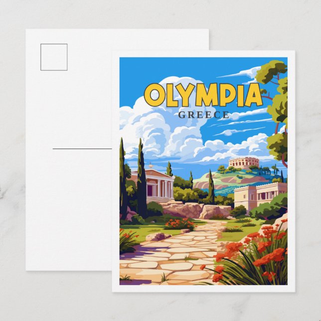 Olympia Greece vintage resor illustration Vykort (Fram/baksida)