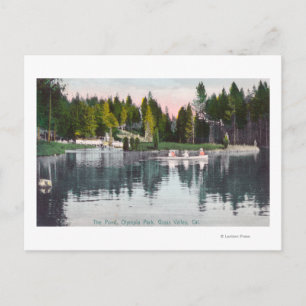Olympia Park View of the Pond, Rowboat Scene Vykort