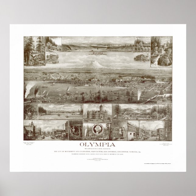 Olympia, WA Panoramic Karta - 1903 Poster (Framsidan)