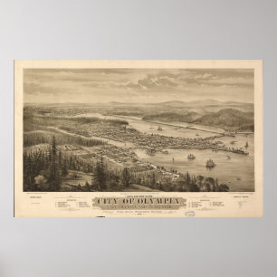 Olympia Washington 1870 Antique Panoramic Karta Poster