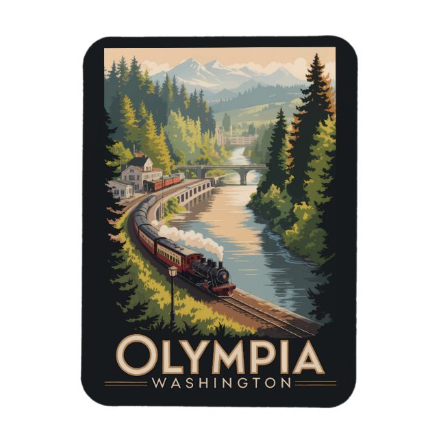 Olympia Washington Illustration Resa Konst Vintage Magnet (Vertikal)