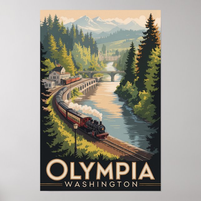 Olympia Washington Illustration Resa Konst Vintage Poster (Framsidan)