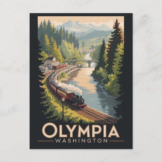 Olympia Washington Illustration Resa Konst Vintage Vykort (Framsida)