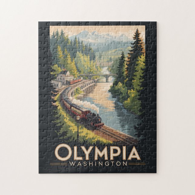 Olympia Washington Illustration Travel Art Vintage Pussel (Vertikal)
