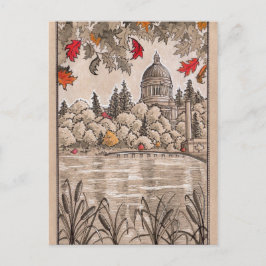 Olympia Washingtonstaten Huvudstad Byggnad och Sjö Vykort