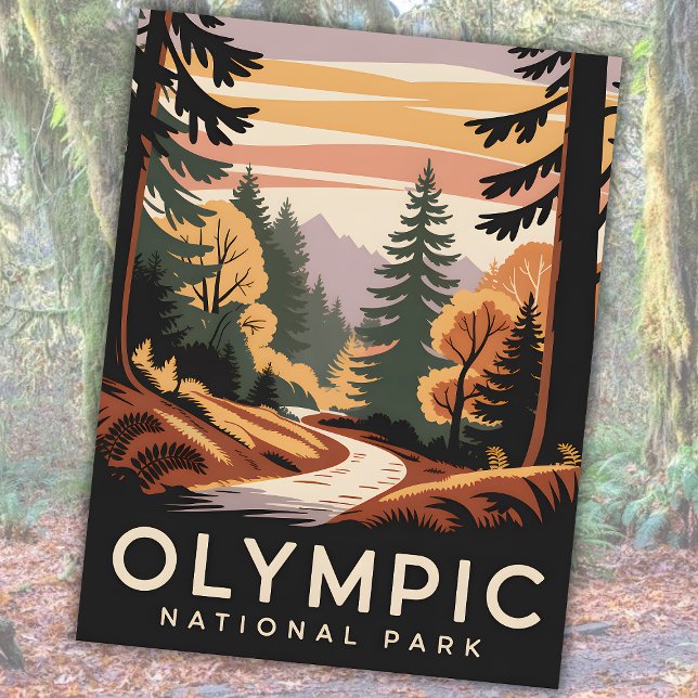 Olympic National Park Autumn Hoh Rainforest Retro Vykort (Olympic National Park Autumn Hoh Rainforest Retro Postcard)