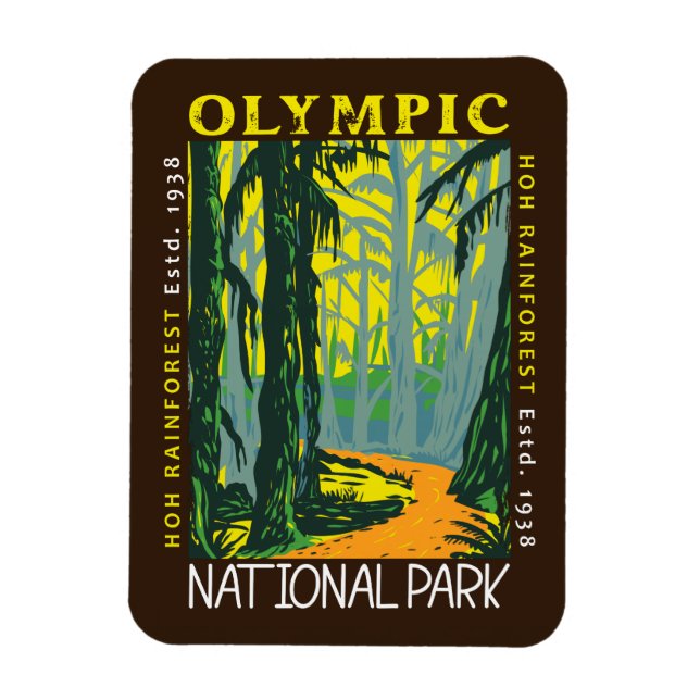 Olympic National Park Hoh Rainforest Distress Magnet (Vertikal)