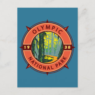 Olympic National Park Hoh regnskog Retro kompass Vykort