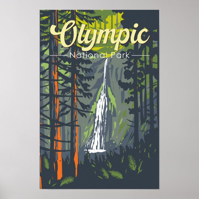 Olympic National Park Illustration Retro Poster (Framsidan)