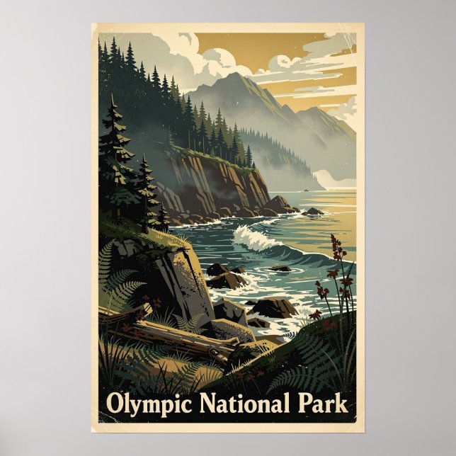 Olympic National Park Retro Poster (Framsidan)