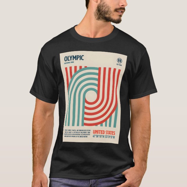 Olympic National Park Retro Travel Art T Shirt (Framsida)