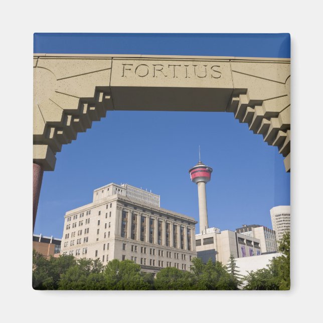 Olympic Plaza och Calgary Tower, Alberta, Kanada Magnet (Framsidan)