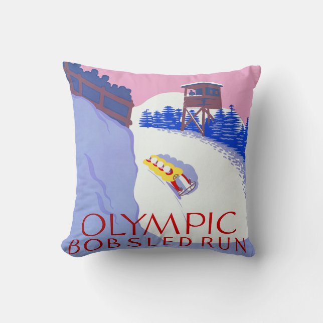 Olympisk Bobsledspringa Lake Placid för vintage Kudde (Framsida)