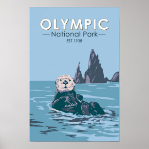 Olympiska nationalparken Sea Otter Vintage Poster