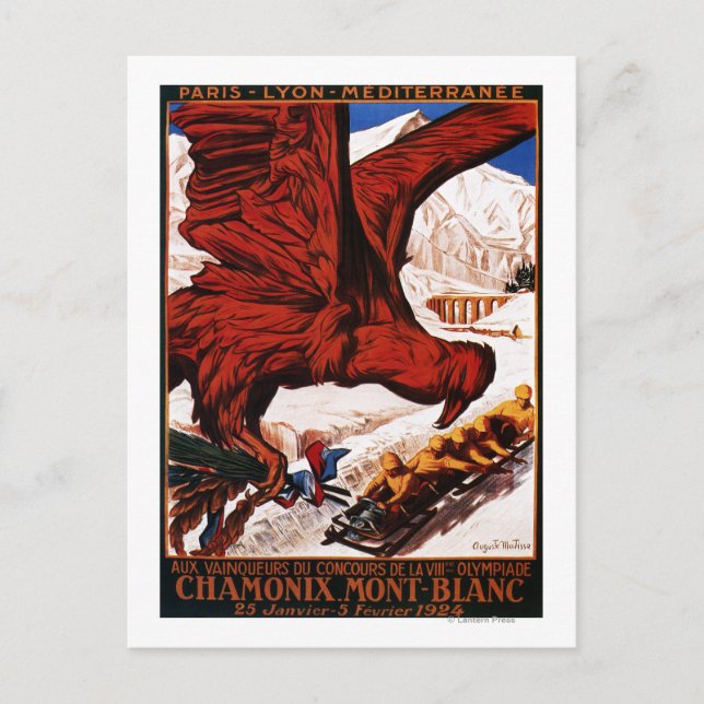 Olympiska vinterspelen 1924 Poster Vykort (Framsida)