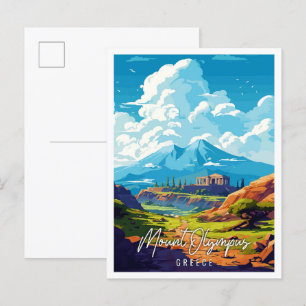 Olympus Greece vintage resor illustration Vykort