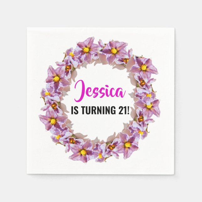 om 21 Tropiska Rosor, Lila, Blue Cocktail Pappersservett (Framsidan)