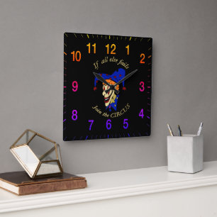 Om allt annat misslyckas, gå med CIRCUS blå clown Fyrkantig Klocka