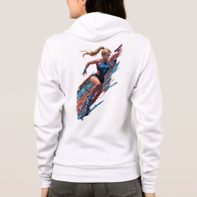 Om atletisk effekt kombineras med feminin nåd, t shirt (Baksida)