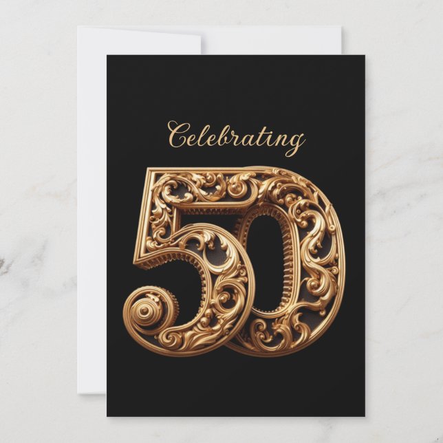 OM ATT FÄSTA 50 ELEGANTER GULD BRÖLLOP ÅRSDAGEN INBJUDNINGAR (Baksida)