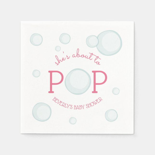 Om att poppa bubblor Baby Shower-Rosa Pappersservett (Framsidan)