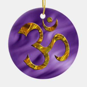 OM/AUM - GULD lila vågar Julgransprydnad Keramik