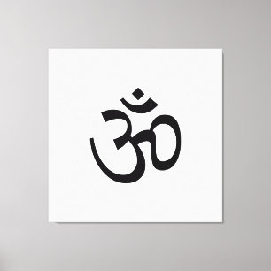 Om Aum-konturikon, hinduistisk symbol, svart vitt  Canvastryck