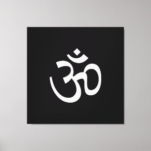 Om Aum-konturikon, hinduistisk symbol, svart vitt  Canvastryck