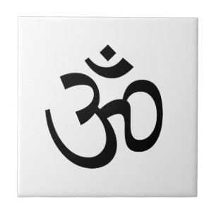 Om Aum-konturikon, hinduistisk symbol, svart vitt Kakelplatta