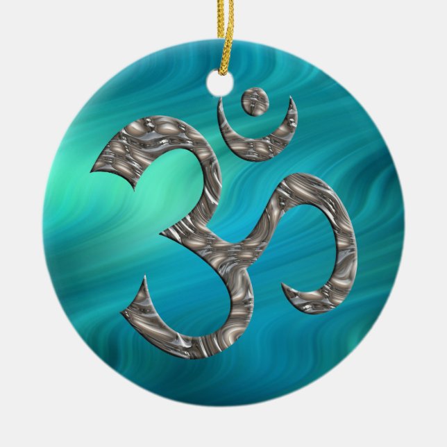 OM/AUM - SILVER | vinkara blågröna Julgransprydnad Keramik (Framsidan)