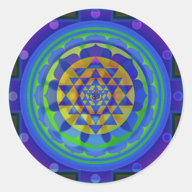 Om (AUM) Yantra mandala Runt Klistermärke (Framsida)