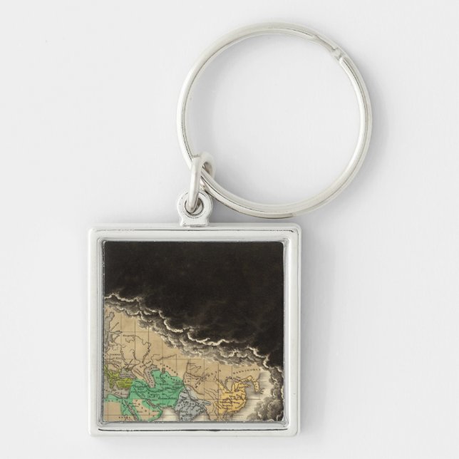 om avhysning av Charlemagne 814 AD Fyrkantig Silverfärgad Nyckelring (Framsidan)