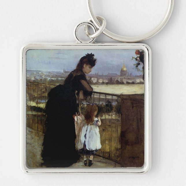 om Balkonin av Berthe Morisot Fyrkantig Silverfärgad Nyckelring (Framsidan)