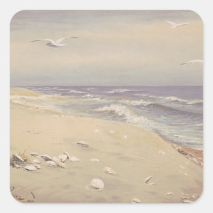 om Beach (1879) - Vintage Kustkonst Fyrkantigt Klistermärke