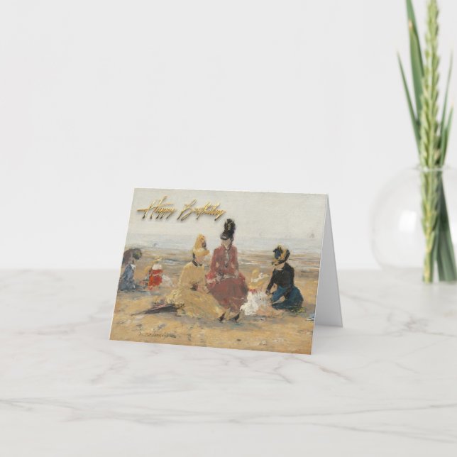 om Beach Trouville 1887 av Eugene Boudin Kort (Framsida)