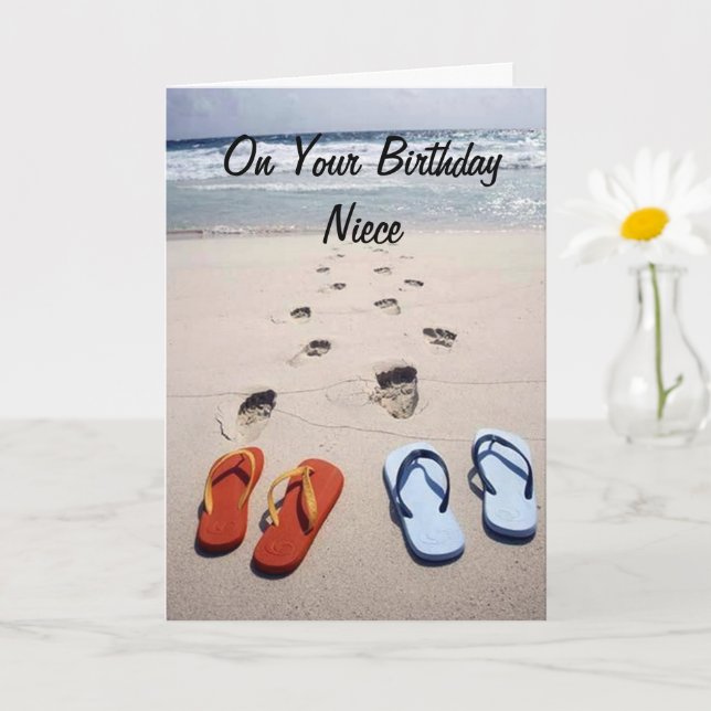 OM BIRTHDAY **NIECE* BEACH STIL-KORT KORT (Liten växt)